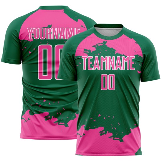 Maglia da calcio Kelly uniforme con stampa astratta, stampata a sublimazione, colore rosa-bianco, frammento verde personalizzato