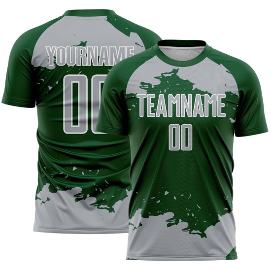 Frammento personalizzato di uniforme grigio-bianca con sublimazione, maglia verde, arte astratta del calcio Frammento personalizzato di uniforme grigio-bianca con sublimazione, maglia verde, arte astratta del calcio