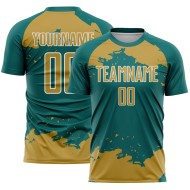 Frammento di arte astratta della vecchia maglia con sublimazione, uniforme da calcio personalizzata in oro e bianco, verde acqua