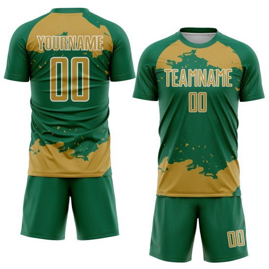 Maglia da calcio Kelly Soccer, vecchia uniforme con stampa a sublimazione, personalizzata con frammenti astratti, verde oro e bianco