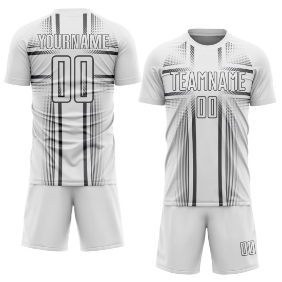 Maglia da calcio personalizzata con stampa sublimatica, uniforme in acciaio, bianca e grigia Maglia da calcio personalizzata con stampa sublimatica, uniforme in acciaio, bianca e grigia