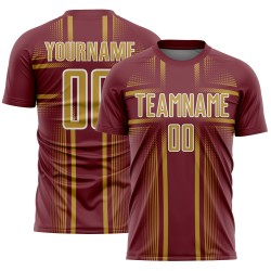 Maglia da calcio personalizzata bordeaux con vecchia uniforme a sublimazione e linee oro-bianche