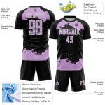 Maglia da calcio personalizzata con frammento di uniforme, stampata a sublimazione, nera, viola e bianca, astratta Maglia da calcio personalizzata con frammento di uniforme, stampata a sublimazione, nera, viola e bianca, astratta