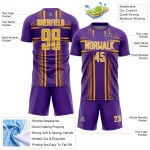 Maglia da calcio personalizzata con linee bianche e oro stampate a sublimazione, uniforme viola