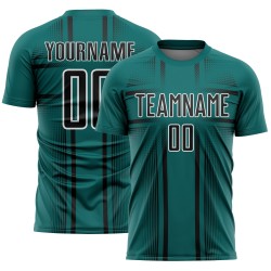 Maglia da calcio personalizzata con linee di sublimazione uniformi nero-bianco verde acqua